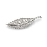 A DIAMOND LEAF BROOCH