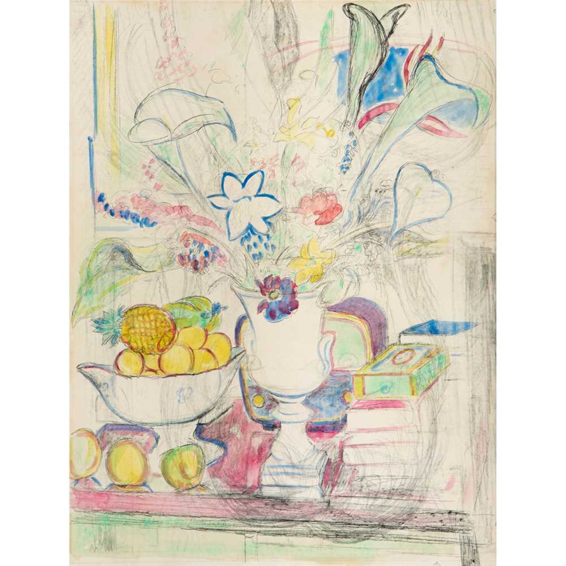 § Edward Wolfe R.A. (South African/British 1897-1982) Still Life with Flowers and Bowl of Fruit