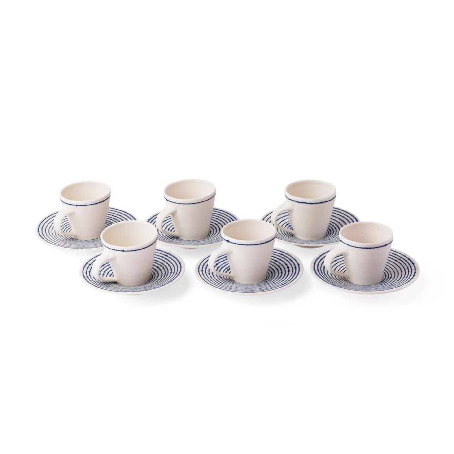 § Julian Stair (British b.1955-) Set of Six Demitasse Cups and Saucers, c.1992