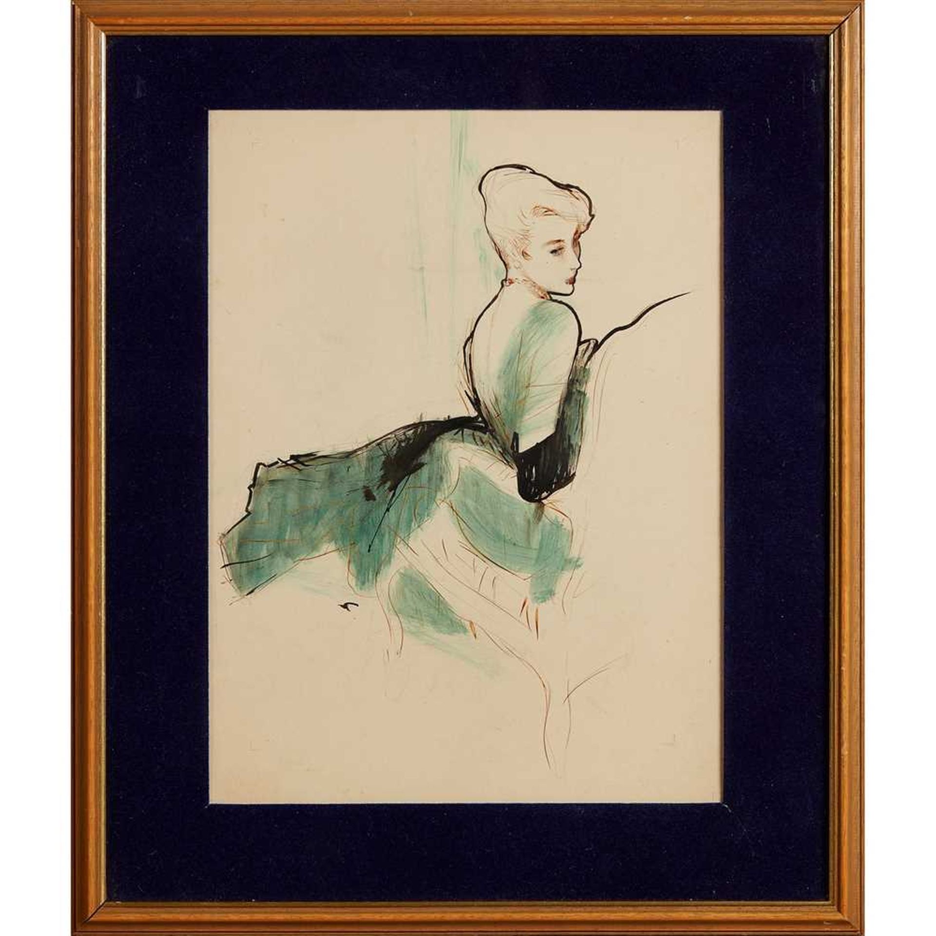 § René Bouché (French 1906-1963) Lady in green chiffon dress - Bild 2 aus 2