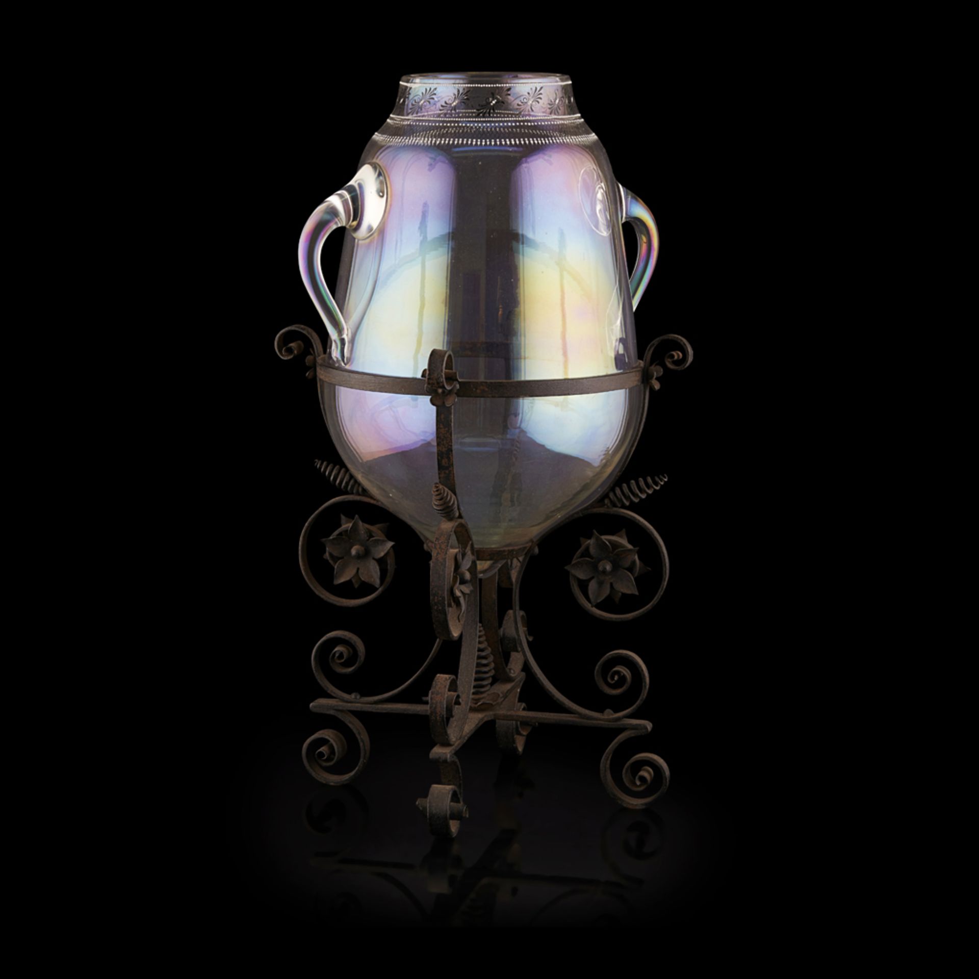 J. & L. LOBMEYR, VIENNA ENAMELLED IRIDESCENT GLASS VASE AND FRAME, CIRCA 1880 - Bild 2 aus 2