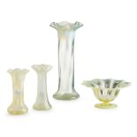 ENGLISH SCHOOL GROUP OF FOUR ART NOUVEAU VASELINE GLASS VESSELS, CIRCA 1900