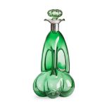 STEVENS & WILLIAMS, STOURBRIDGE ART NOUVEAU GREEN GLASS DECANTER, CIRCA 1895