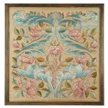 MAY MORRIS (1862-1938) FOR MORRIS & CO. 'ROSE BUSH' ARTS & CRAFTS EMBROIDERED PANEL, CIRCA 1900