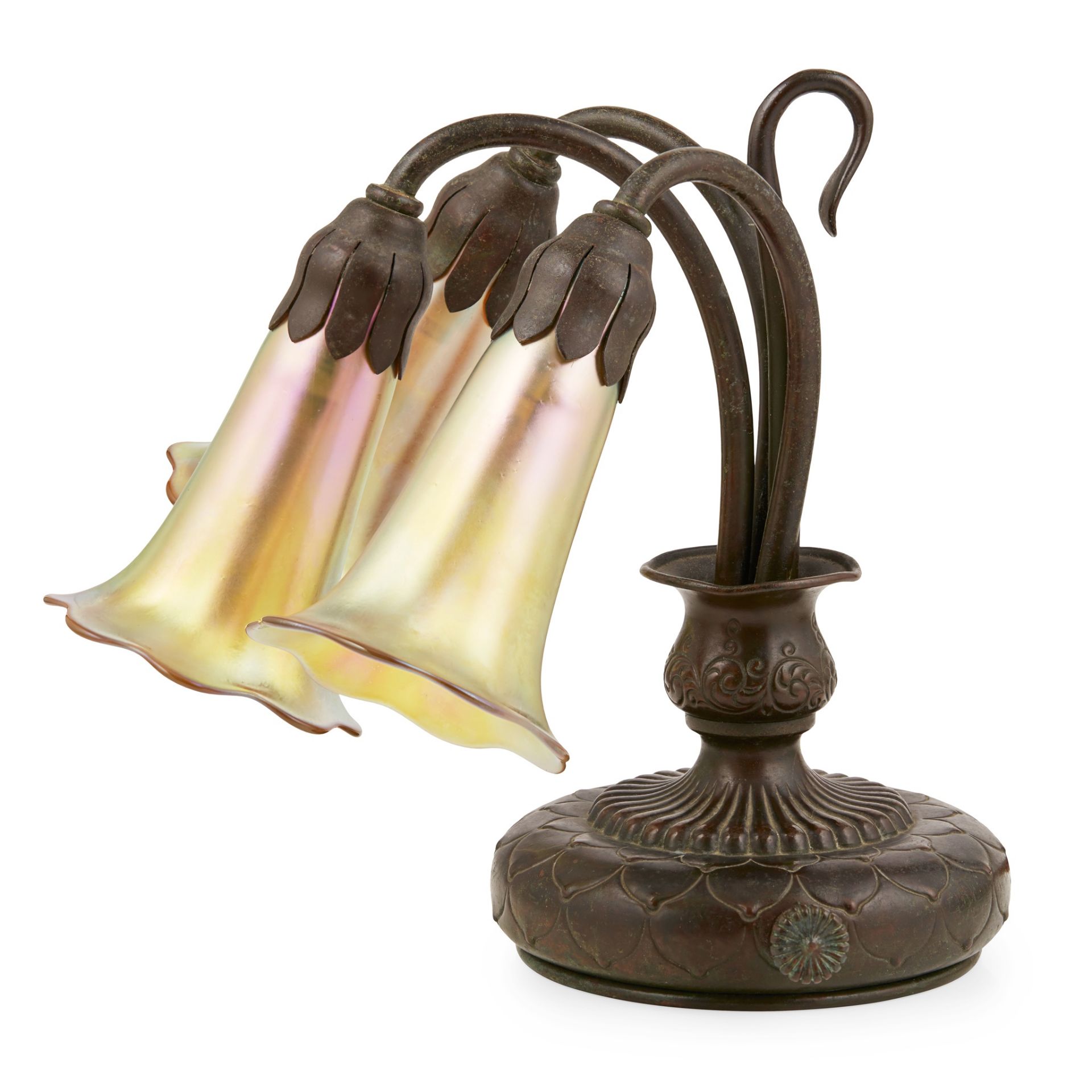 TIFFANY STUDIOS, NEW YORK THREE-LIGHT ‘LILY’ PIANO LAMP, CIRCA 1910 - Bild 2 aus 2