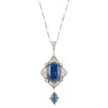 ATTRIBUTED TO THE ARTIFICERS' GUILD LTD. WHITE METAL AND GEM SET PENDANT NECKLACE, CIRCA 1920