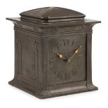 ATTRIBUTED TO DAVID VEASEY FOR LIBERTY & CO., LONDON 'TUDRIC' PEWTER MANTEL CLOCK, CIRCA