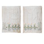 ENGLISH SCHOOL PAIR OF ARTS & CRAFTS EMBROIDERED HANGINGS, CIRCA 1900