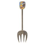 MANNER OF JEAN DUBUFFET UNUSUAL WHITE METAL & ENAMEL SERVING FORK