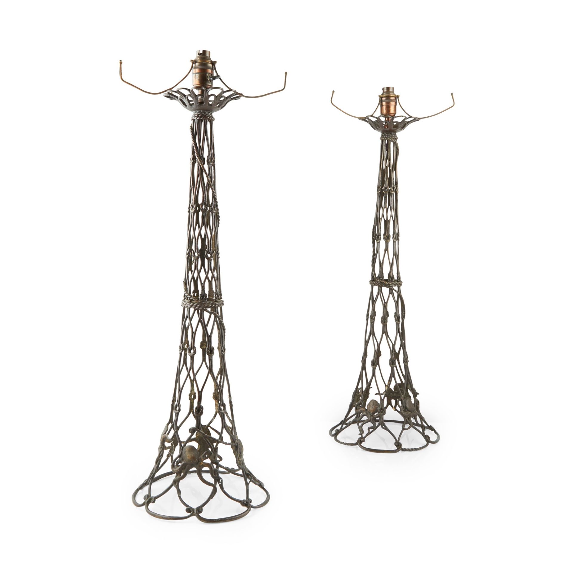 AMERICAN SCHOOL PAIR OF PATINATED BRASS TABLE LAMPS, 20TH CENTURY - Image 2 of 4