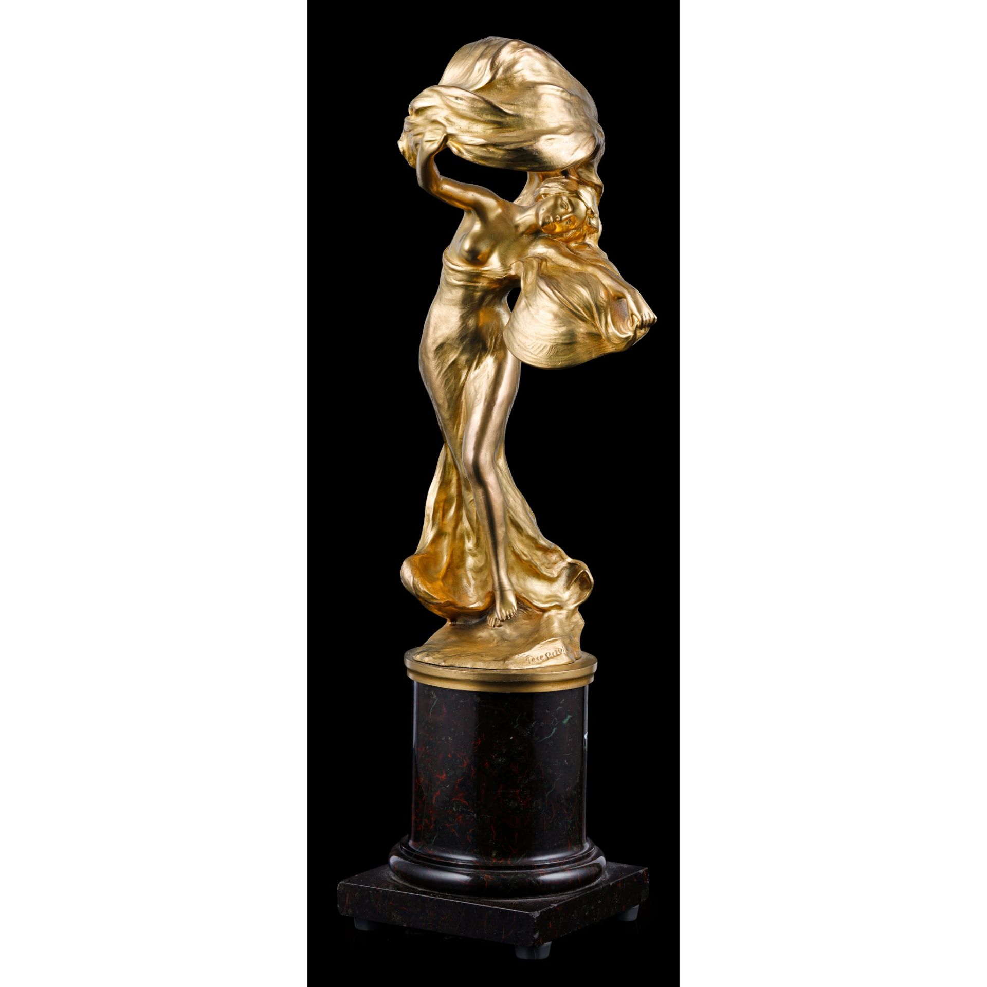 § PETER TERESZCZUK (1875-1963) ART NOUVEAU GILT BRONZE TABLE LAMP, CIRCA 1925 - Image 5 of 5