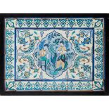 ENGLISH SCHOOL, MANNER OF PILKINGTON'S TILE & POTTERY CO. FRAMED PERSIAN STYLE PAINTED TILE PANEL,