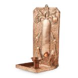 MANNER OF JOHN PEARSON FOR LIBERTY & CO., LONDON ARTS & CRAFTS 'MEDIAEVAL' COPPER CANDLE SCONCE,