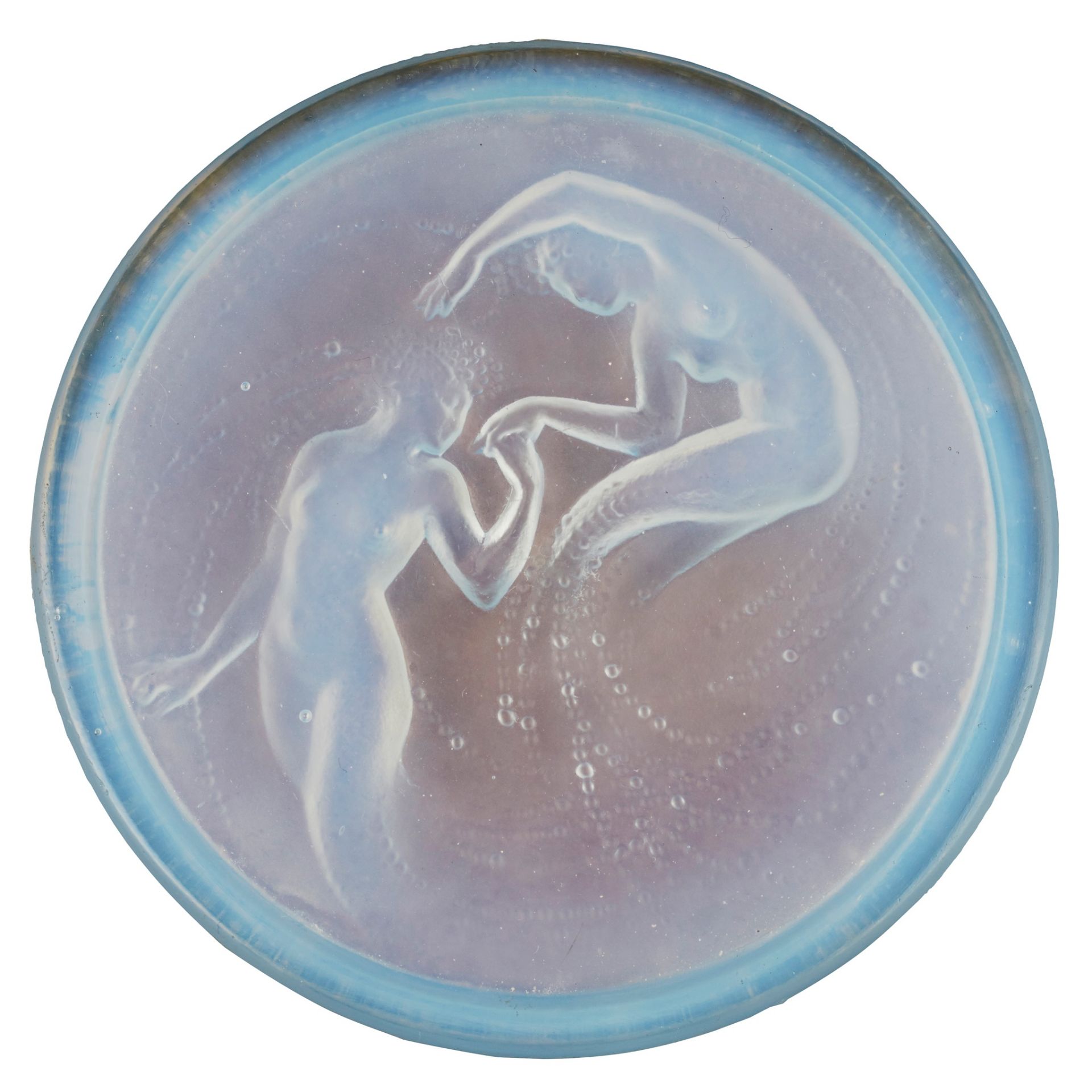 RENÉ LALIQUE (1860-1945) 'CHEVALIER D'ORSAY' OPALESCENT GLASS POWDER BOX, DESIGNED 1920