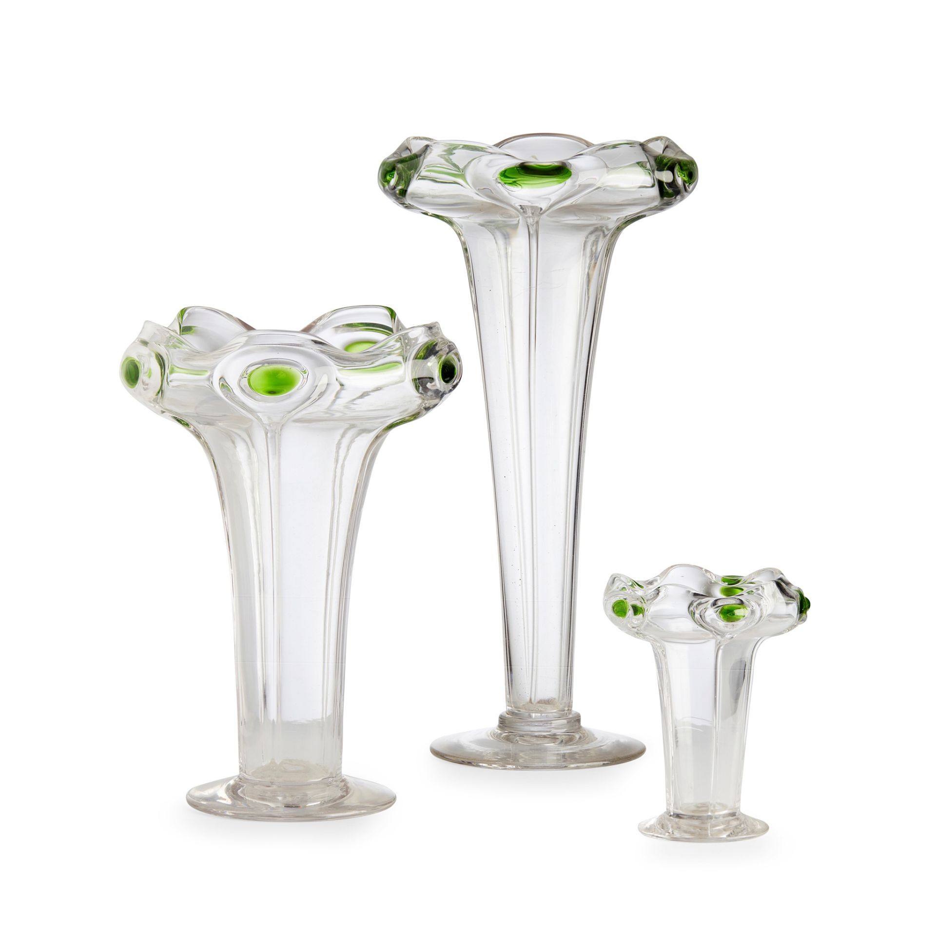 STUART & SONS, STOURBRIDGE GRADUATED SET OF THREE ART NOUVEAU 'CAIRNGORM' GLASS VASES, CIRCA 1910