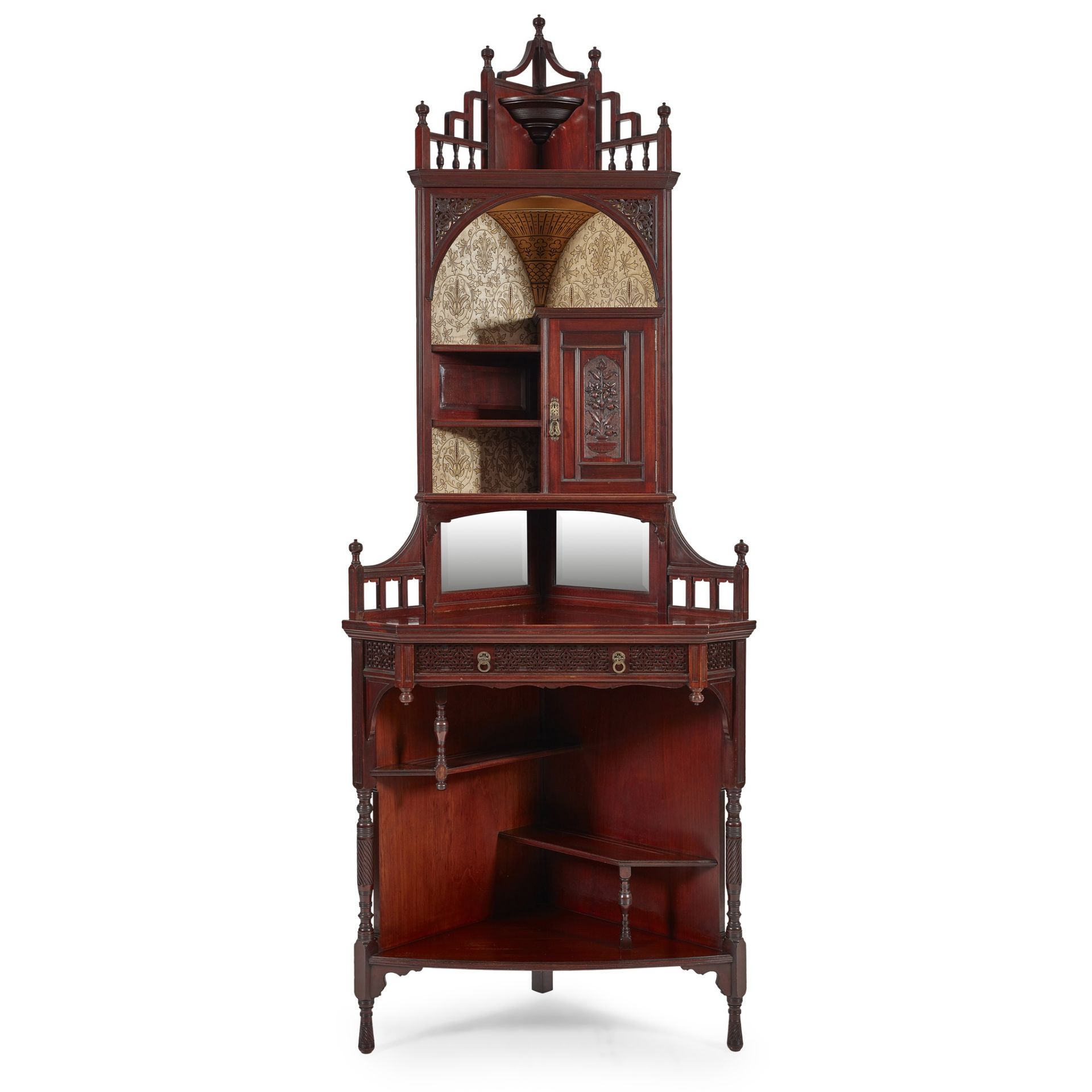 H. W. BATLEY (1846-1932) FOR GILLOW & CO., LANCASTER AESTHETIC MOVEMENT MAHOGANY CORNER CABINET,