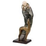 Y § SOLANGE BERTRAND (1913-2011) 'ELÉGANTE AU LEVRIER',  ART DECO BRONZE AND IVORY FIGURE, CIRCA