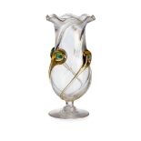 STUART & SONS, STOURBRIDGE ART NOUVEAU IRIDESCENT 'CAIRNGORM'  FROSTED AND VASELINE GLASS VASE,