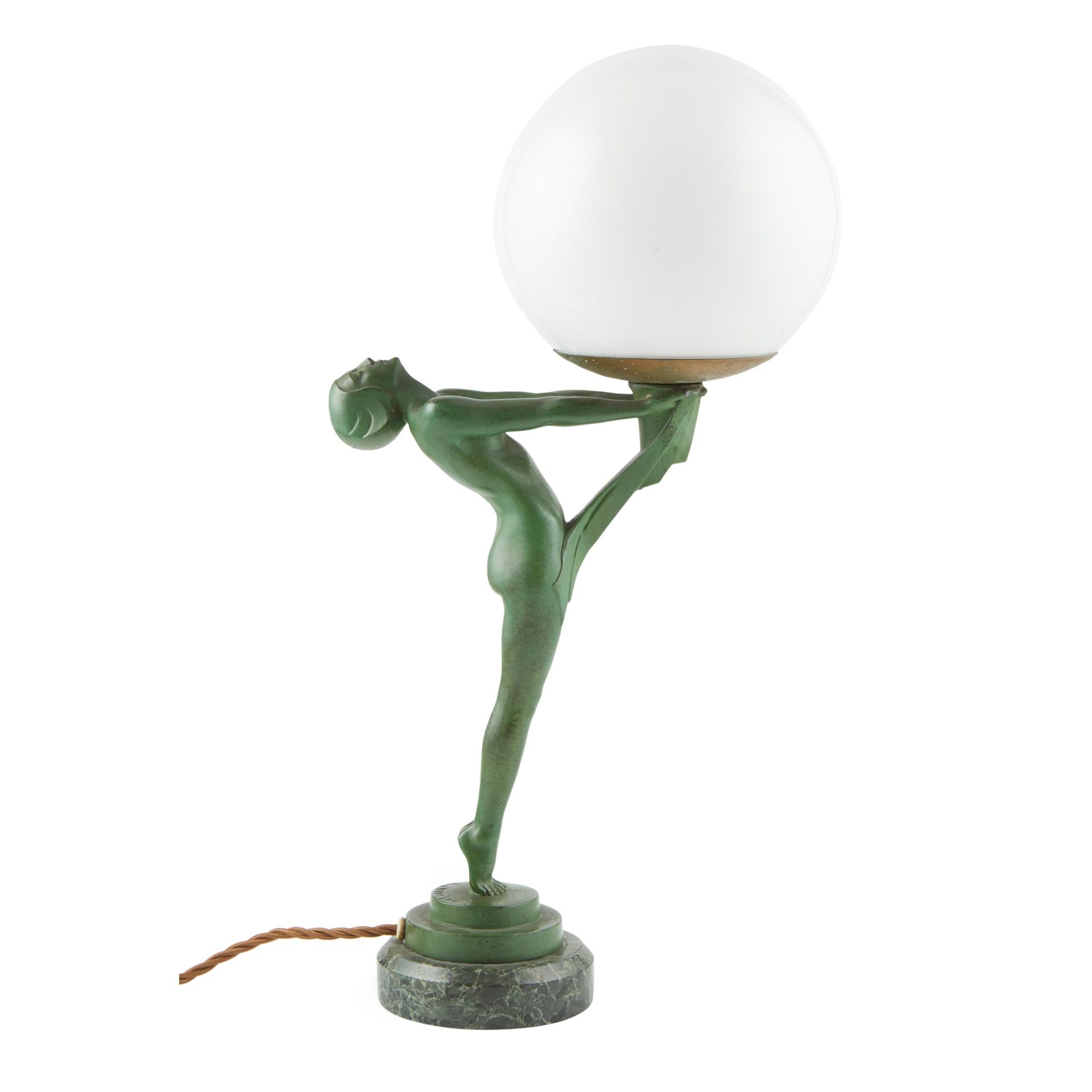 MAX LE VERRIER (1891-1973) ART DECO PATINATED BRONZE FIGURAL TABLE LAMP, CIRCA 1930 - Image 2 of 3