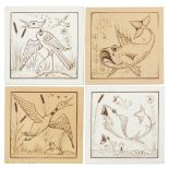 S. GIBBS & MOORE, LONDON RARE GROUP OF FOUR 6-INCH AESTHETIC MOVEMENT TILES, CIRCA 1880