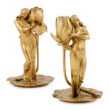 ALEXANDRE CLERGET (1856-1931) PAIR OF ART NOUVEAU GILT BRONZE CANDLESTICKS, CIRCA 1900