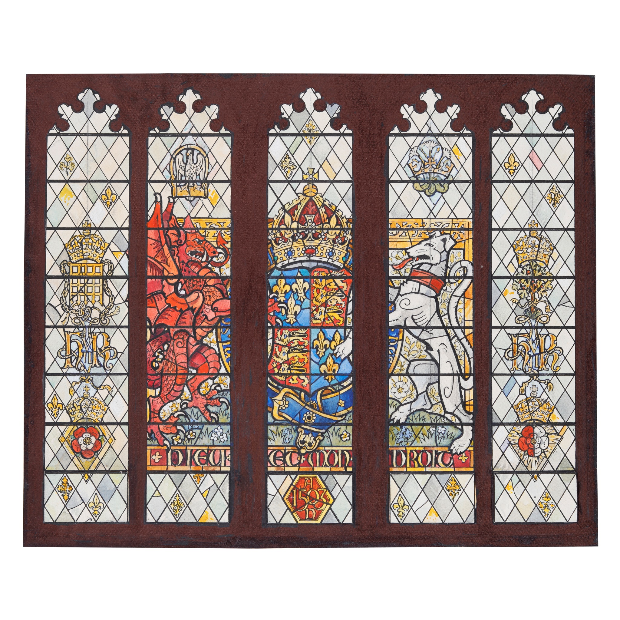 § JOHN LAWSON (1932-2009) FOR GODDARD & GIBBS STAINED GLASS DESIGN FOR THE HENRY VII CHAPEL,