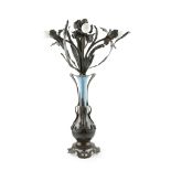 CONTINENTAL SCHOOL ART NOUVEAU BRONZE AND PATINATED SPELTER TABLE LAMP, CIRCA 1910