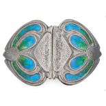 LIBERTY & CO., LONDON ARTS & CRAFTS SILVER AND ENAMEL BELT BUCKLE, 1902