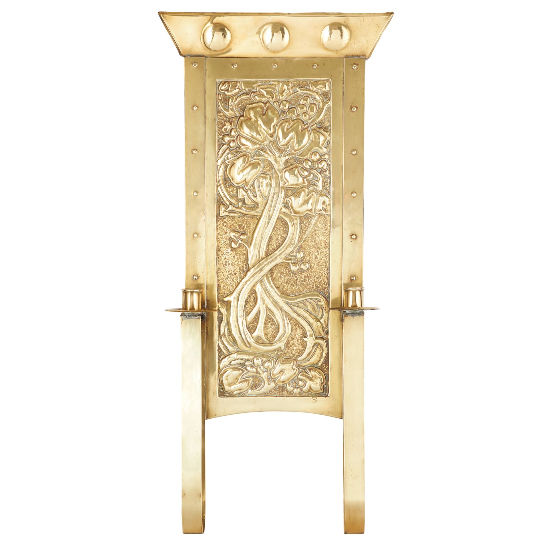 MARGARET GILMOUR (1860-1942) GLASGOW SCHOOL BRASS WALL SCONCE, CIRCA 1910