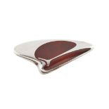 HENNING KOPPEL (1918-1981) FOR GEORG JENSEN AMORPHIC STERLING AND ENAMELLED BROOCH, NO. 314, CIRCA