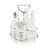 CHRISTOPHER DRESSER (1834-1904) FOR ELKINGTON & CO. SILVER PLATE FOUR-PIECE CRUET SET, CIRCA 1880