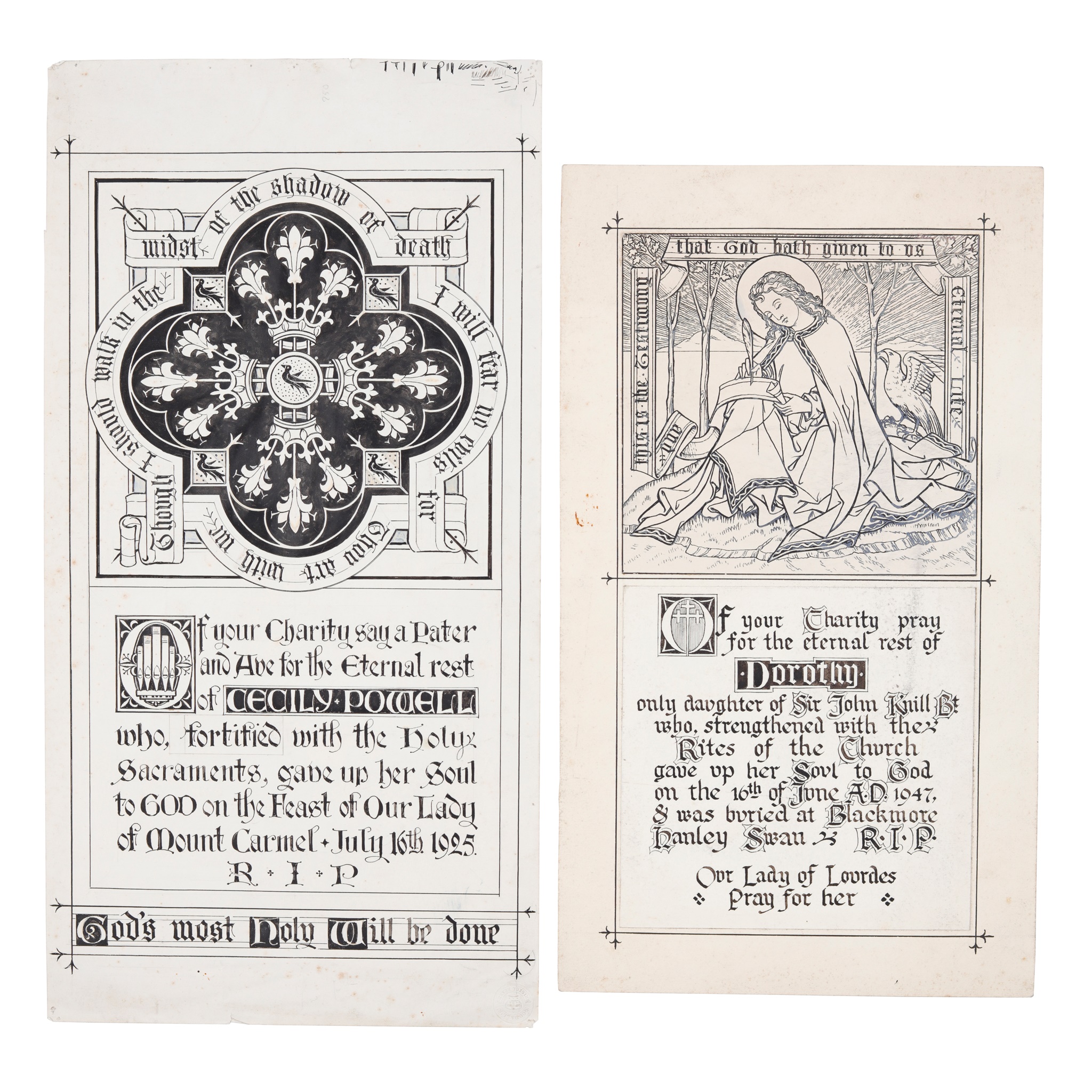 HARDMAN & CO. TWO ORIGINAL DESIGNS FOR BRASS MEMORIALS, DATED 1925 AND 1947