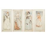 ENGLISH SCHOOL 'THE FOUR SEASONS', SET OF FOUR ARTS & CRAFTS EMBROIDERED PANELS, CIRCA 1900