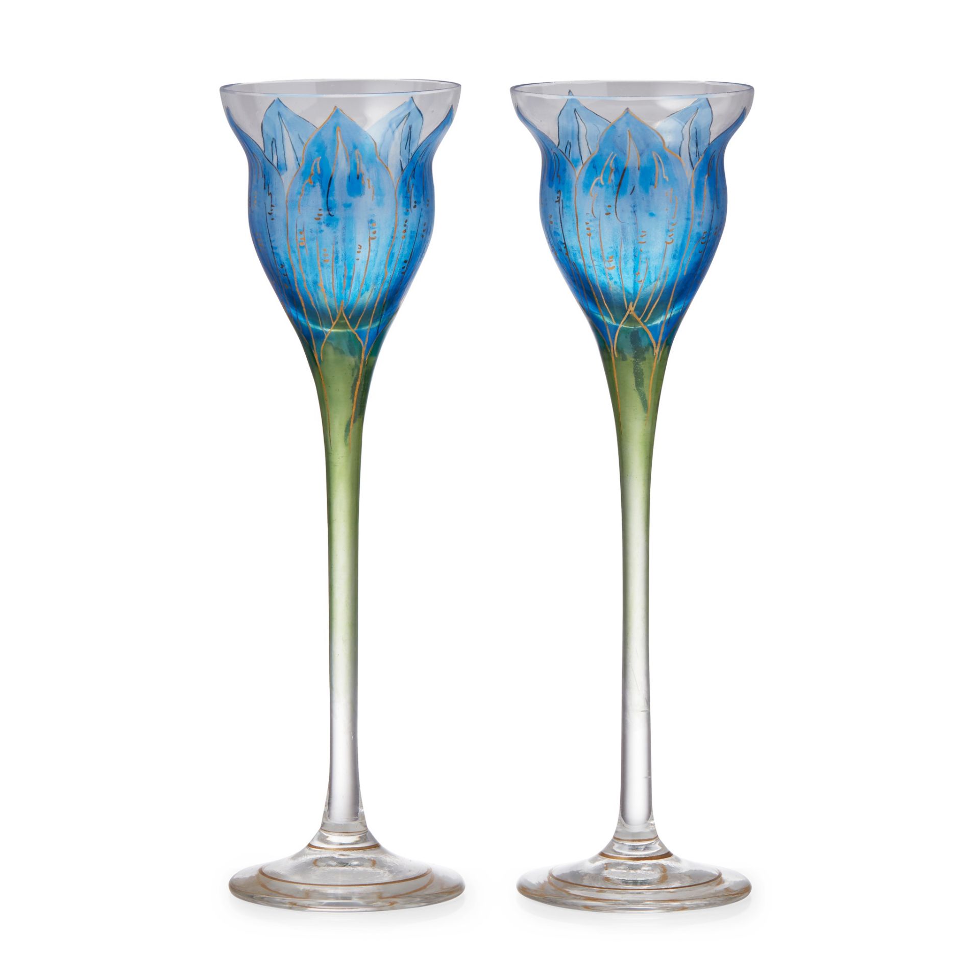 THERESIENTHAL PAIR OF JUGENDSTIL 'FLOWER FORM' LIQUEUR GLASSES, CIRCA 1900