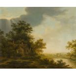 MANNER OF ALEXANDER NASMYTH A WOODED RIVER LANDSCAPE WITH FISHERMAN