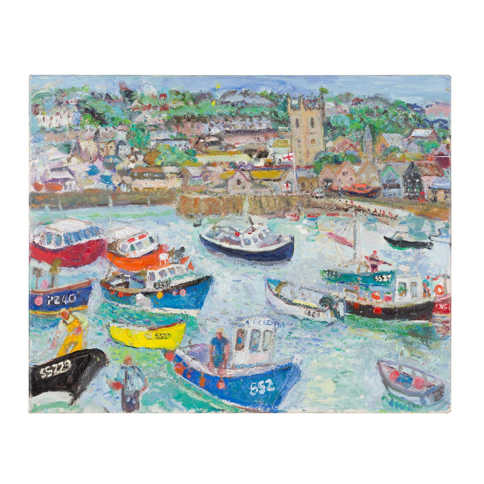 LINDA WEIR (BRITISH B. 1951) BUSY HARBOUR SCENE, ST IVES - Image 2 of 2