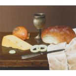 § IAN MASTIN (BRITISH B.1949) STILL LIFE WITH CHEESE, BREAD AND ONION