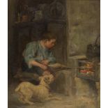 ROBERT EASTON STUART (SCOTTISH 1890-1940) TENDING THE FIRE