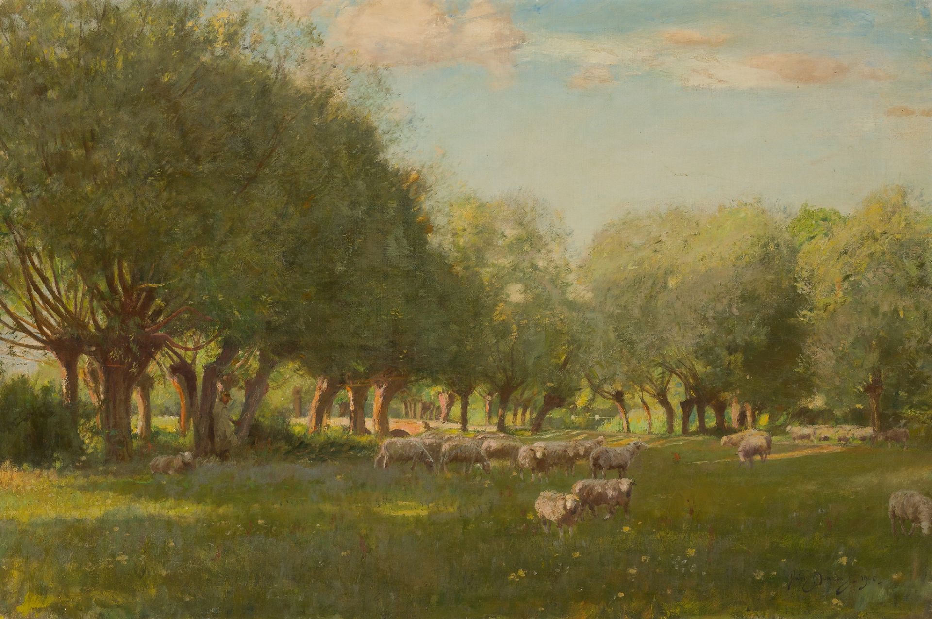 SIR DAVID MURRAY R.A.,H.R.S.A.,P.R.I.,R.S.W (SCOTTISH 1849-1933) BETSY-CO-ED PASTORAL SCENE