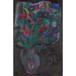 § HAMISH REID (SCOTTISH B.1929) DECORATED JUG WITH RED FLOWERS