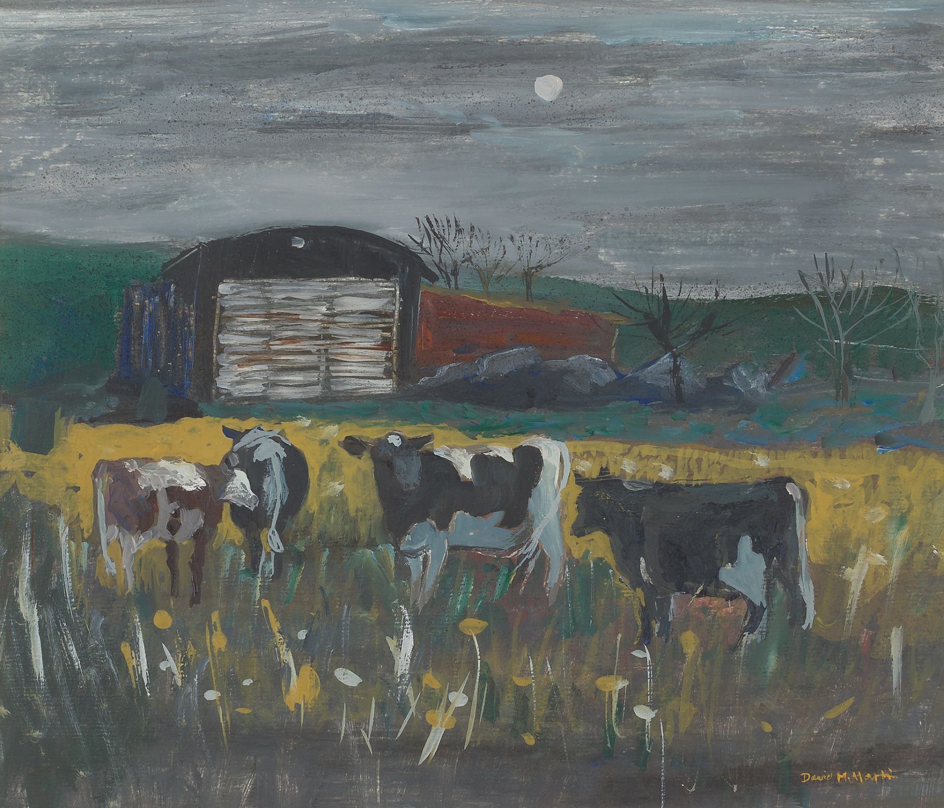 § DAVID MCLEOD MARTIN R.S.W.,R.G.I.,S.S.A (SCOTTISH B.1922) COWS IN A FIELD