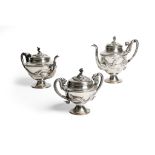 GROUP OF THREE EXPORT SILVER COFFEE SET QING DYNASTY, HONE WO, 19TH CENTURY