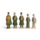 GROUP OF FIVE SANCAI GLAZED POTTERY FIGURES MING DYNASTY