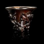 SILVER INLAID ZITAN LIBATION CUP QING DYNASTY, 18TH CENTURY