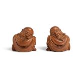 PAIR OF CARVED BOXWOOD FIGURES OF BUDAI REPUBLIC PERIOD