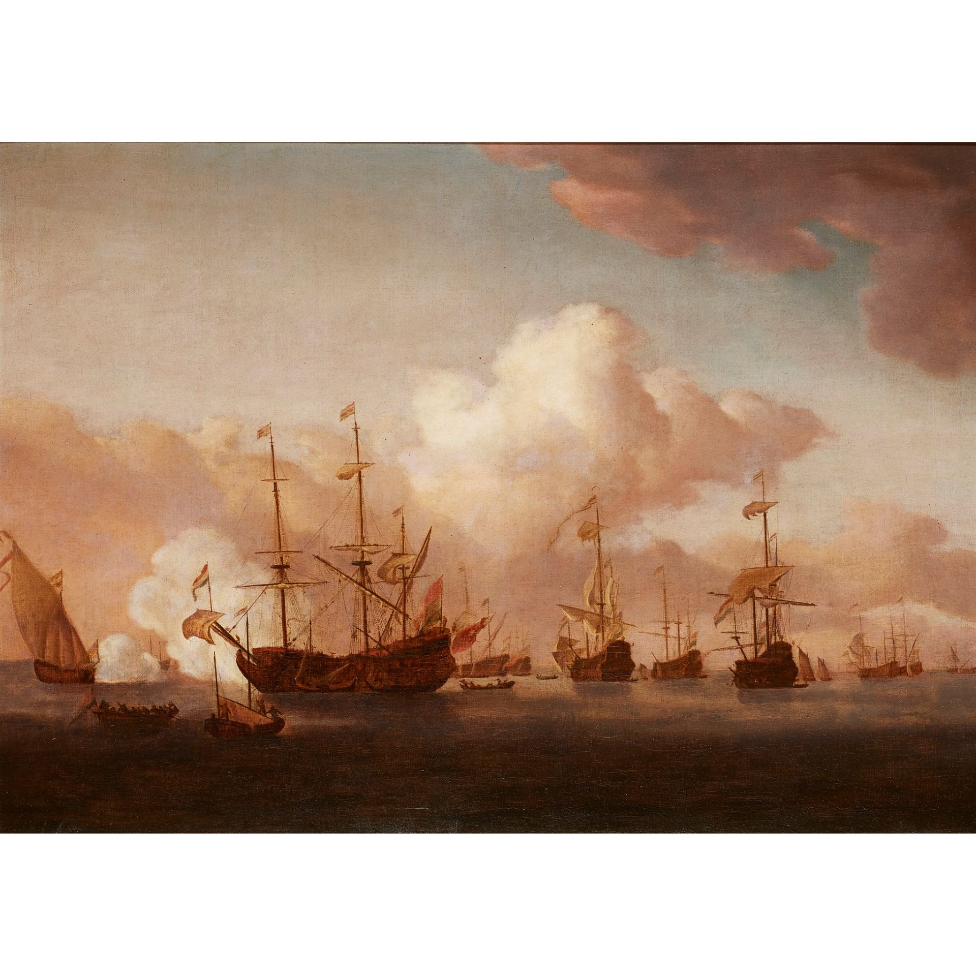 STYLE OF PETER MONAMY (18TH CENTURY) DUTCH SHIPS AT ANCHOR