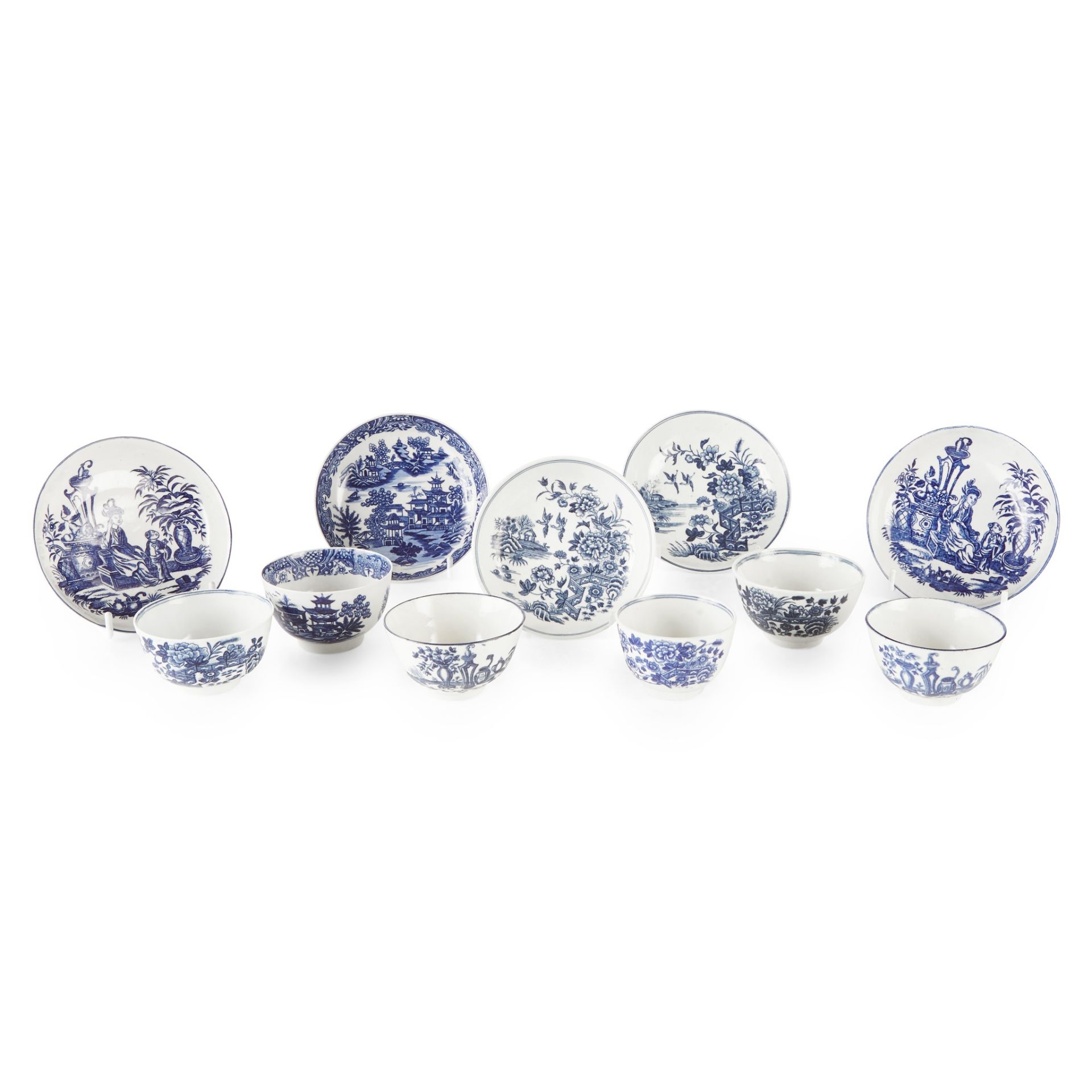 GROUP OF WORCESTER BLUE AND WHITE TEA WARES LATE 18TH CENTURY