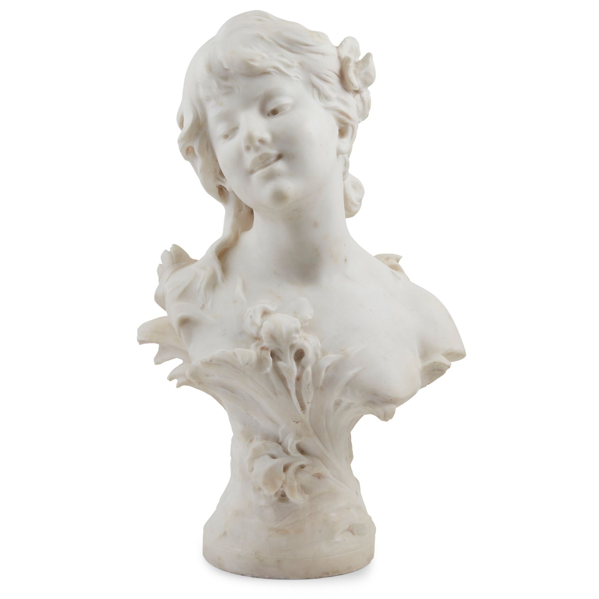 WHITE MARBLE BUST OF A YOUNG LADY, AFTER AUGUSTE MOREAU 19TH CENTURY - Bild 2 aus 2