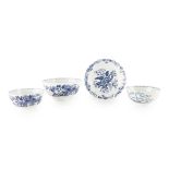 GROUP OF ENGLISH PROCELAIN BLUE AND WHITE WARES 18TH CENTURY