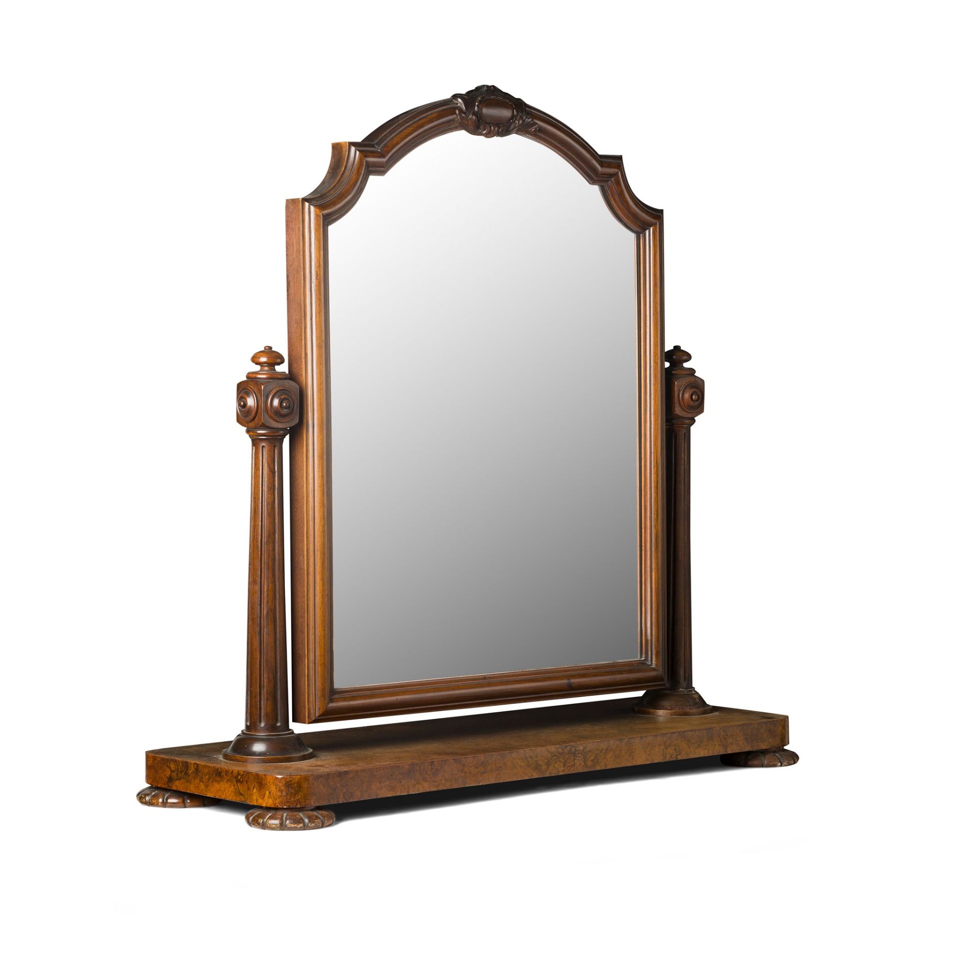 PAIR OF EARLY VICTORIAN BURR WALNUT TOILET MIRRORS MID-19TH CENTURY - Image 3 of 3